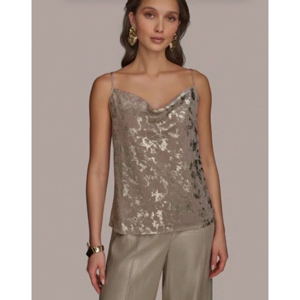 Donna Karan New York Cowl Neck Camisole Top Gold Metallic Small NWOT